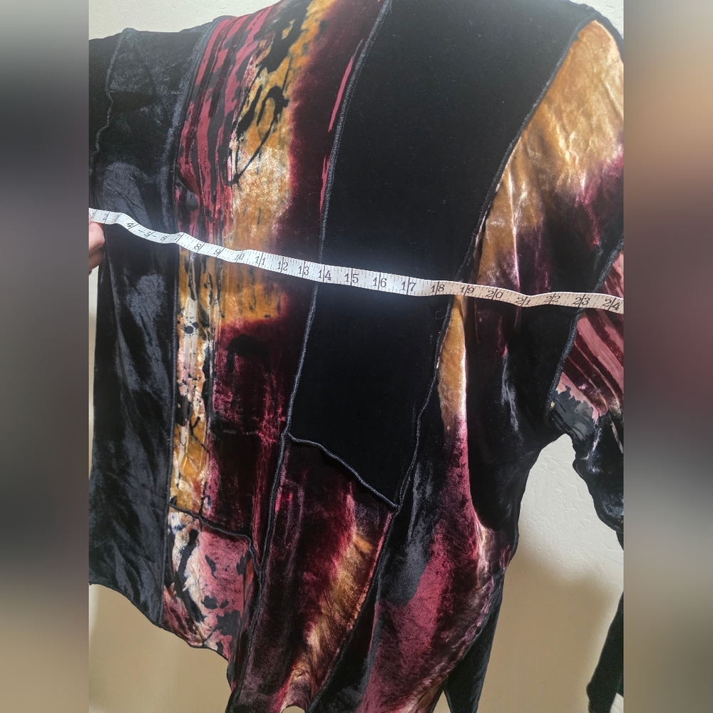 EGO originals Art-to-wear semi sheer silk Velvet long Cardigan brown red ML - Picture 10 of 12